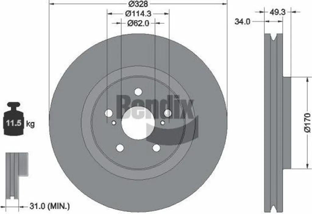 Disque de frein anti-vibration BENDIX BDS2349HC pour axe avant