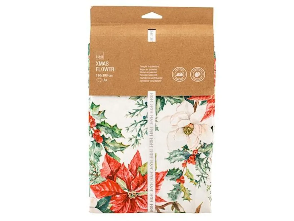 Tovaglia Natale Antimacchia 6 Posti H&H Xmas Flower 140x180 cm