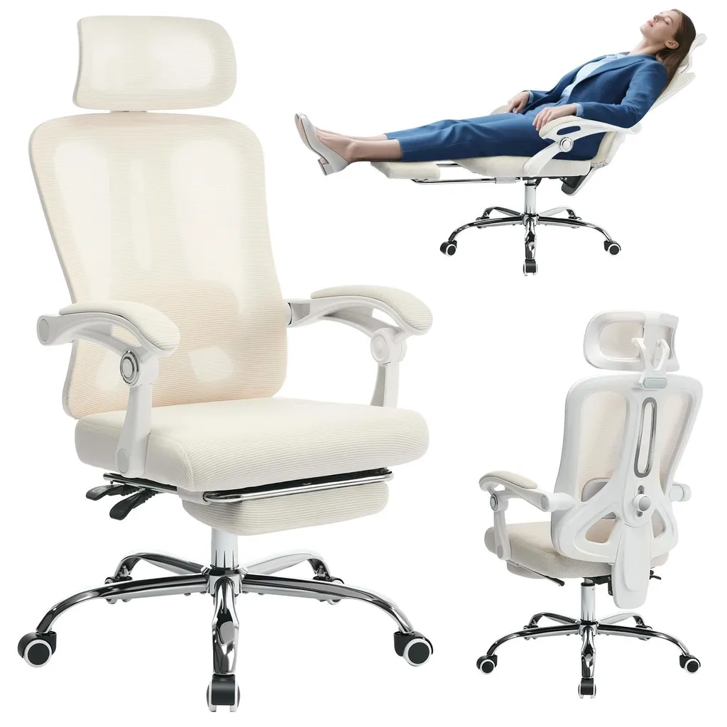 Siège gaming ergonomique en maille respirante avec appuie-tête et pied