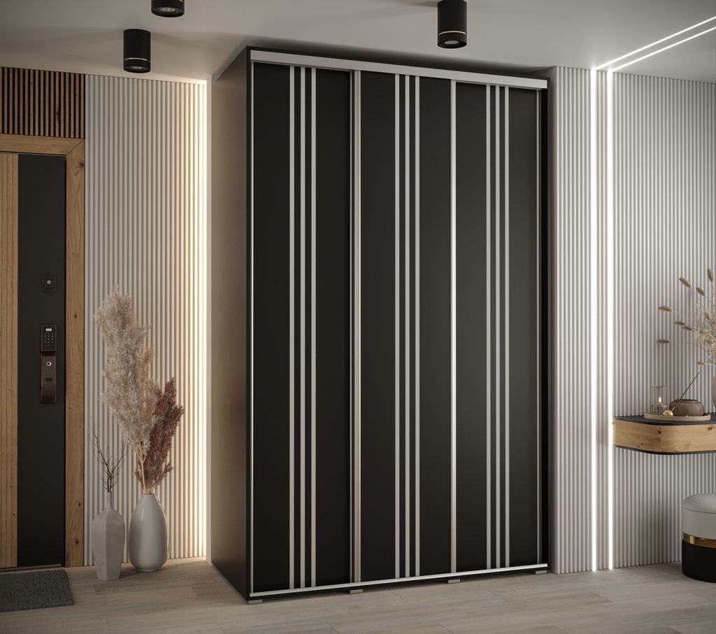 Kleiderschrank YVONA 6 - 150/60 cm, schwarz/silber