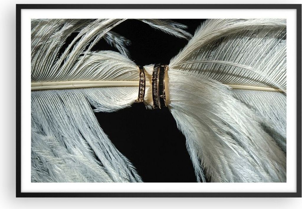 Gerahmtes Poster - Schwarzer Rahmen - Feder Romantik Ehe - 91,5x61 cm - Wand Bild - Wanddeko - Wandbilder - Kunstposter - Wandposter - Bilderrahmen...