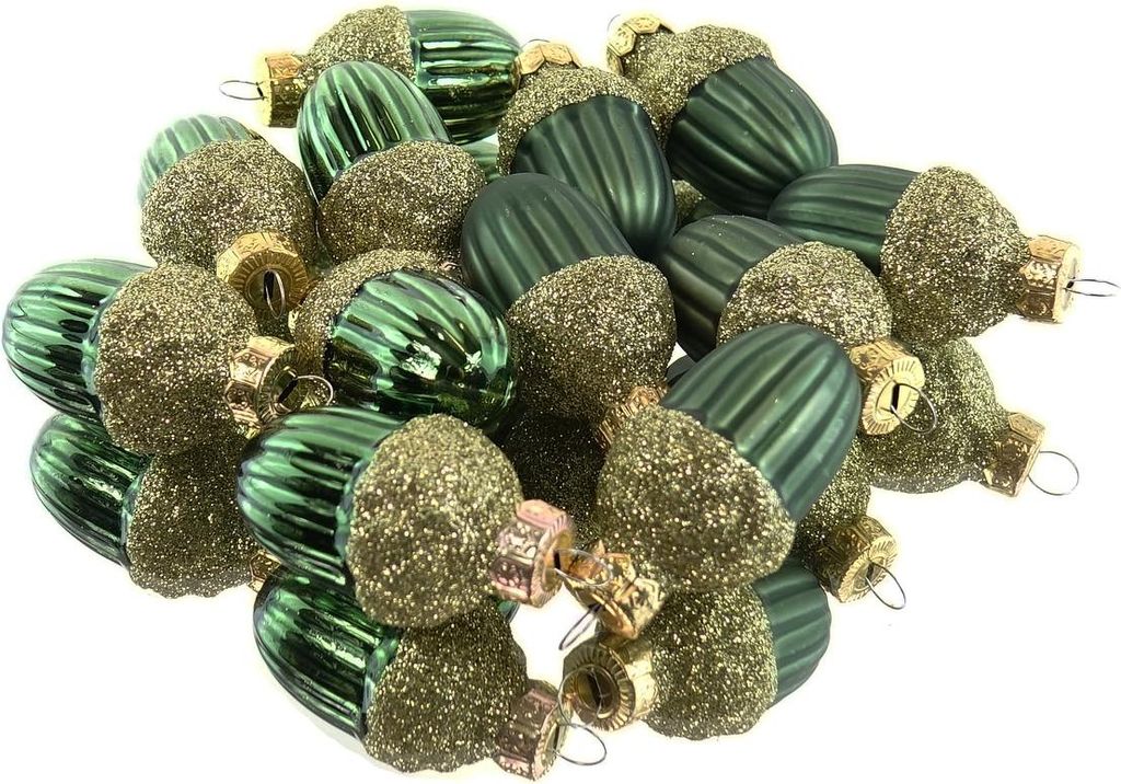 Weihnachtsanhänger Eicheln Piniengrün Ø 3 cm aus Glas - Produktbild 