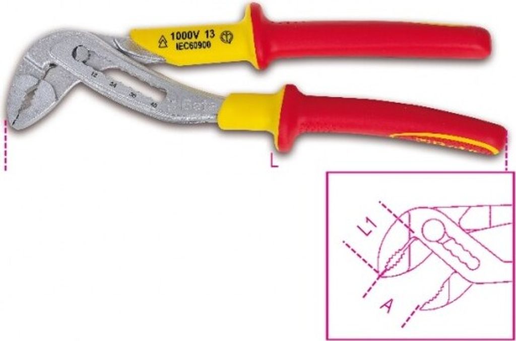 Beta Verstellbare Zange mit Tasteneistellung, isoliert, 1000 Volt 1048MQ/250