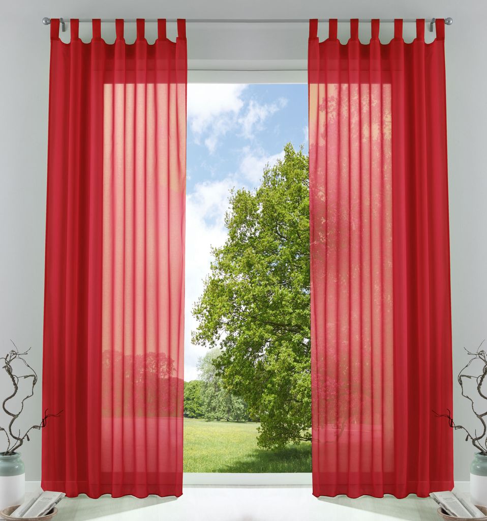 2er-Pack Gardinen Transparent Vorhang Set Wohnzimmer Voile Schlaufenschal mit Bleibandabschluß HxB 225x140 cm Rot 61000CN