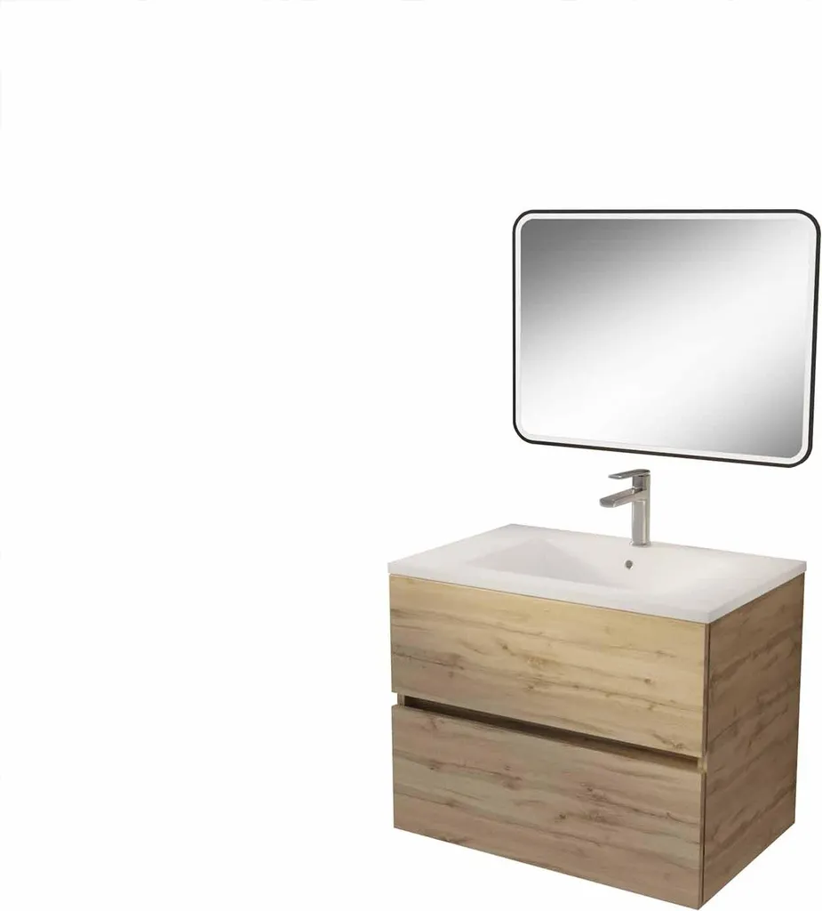 Meuble de salle de bains suspendu 70 TIMBER Chêne avec vasque et miroir LED