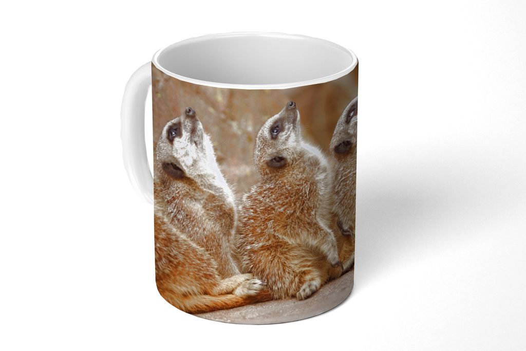KitchenYeah Tasse Kaffeetasse Kaffeebecher 350 ml Erdmännchen - Felsen - Natur Teetasse - Fototasse - Becher - Keramikbecher - Teebecher - Kaffe...