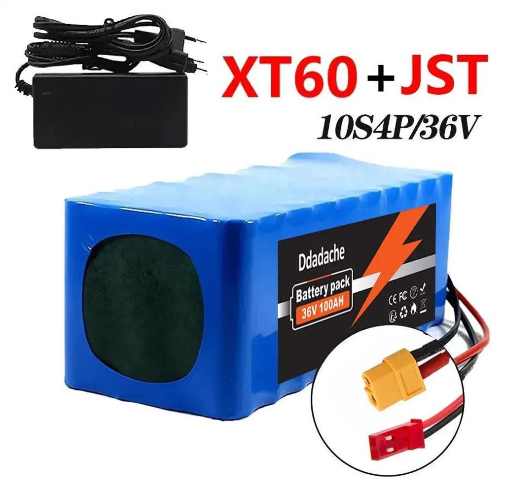 Li-Ion Akkupack - 10S4P 36V 100Ah - Für E‐Bike und E‐Scooter - Mit BMS - XT60 + JST Anschlüsse - Ladegerät inklusive