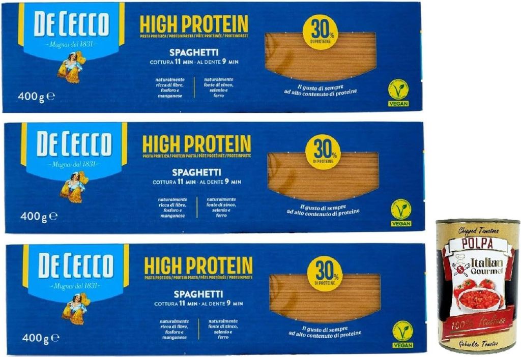 De Cecco Spaghetti Nr. 12, High protein, Italienische Hartweizennudeln, 3 Packungen à 400g, Pasta aus 100% italienischem Hartweizen, + Italian Gou...