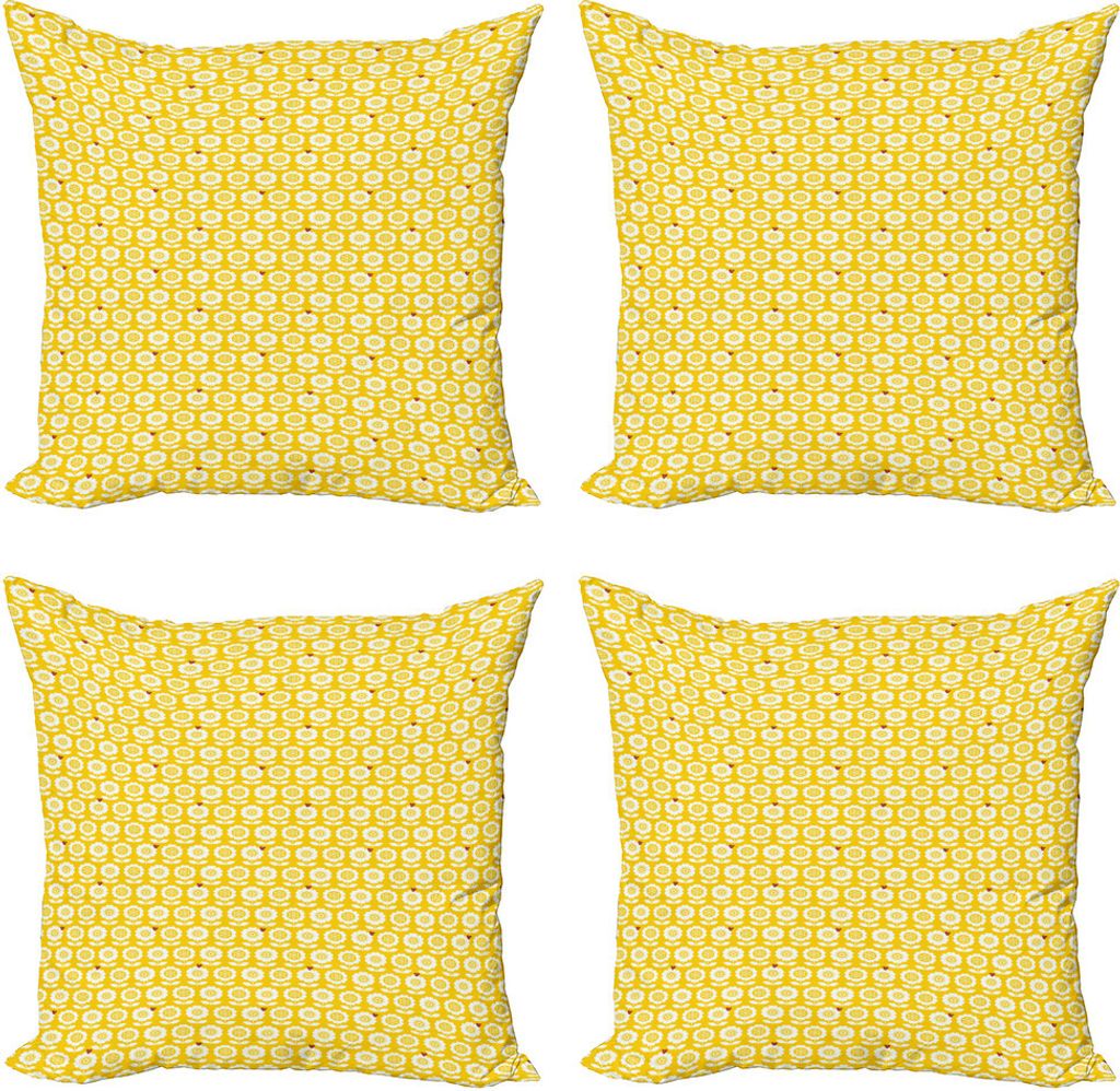 ABAKUHAUS Blumen Kissenbezug Set (4 Stück), Scandinavian Muster, Moderner Doppelseitiger Digitaldruck, 50 cm x 50 cm, Vermilion Gelb