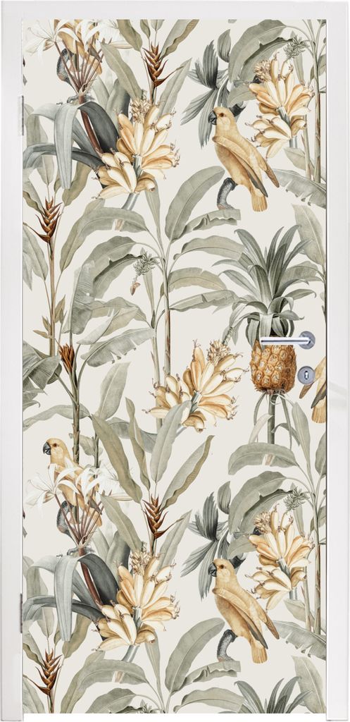 MuchoWow Türtapete Selbstklebende Türfolie Blume - Ananas - Tropisch 80x215 cm Türposter Türaufkleber Klebefolie Türklebefolie - Selbstklebe...