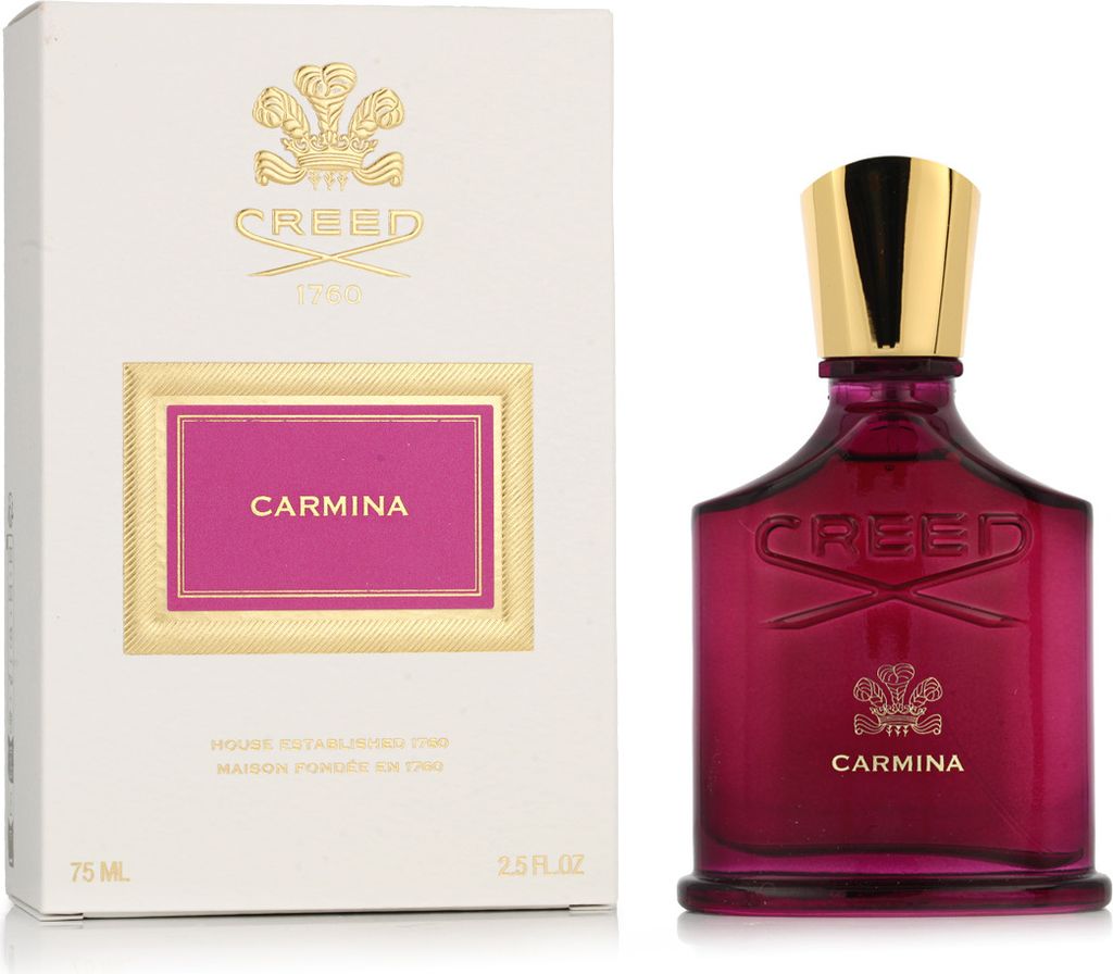 A perfume bottle and its packaging are displayed side-by-side against a white background.