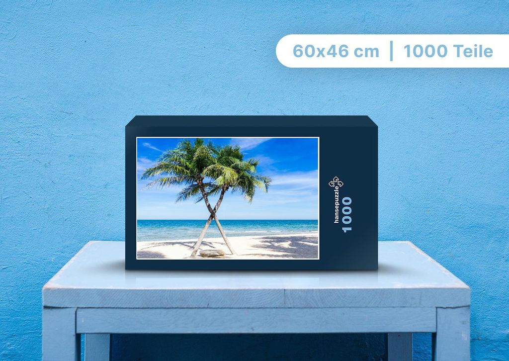 hansepuzzle 99889 - Palmen am Strand Puzzle, 1000 Teile, Natur, 60,0 x 46,0cm mit hochwertiger Aufbewahrung, Kartonbox & Beutel