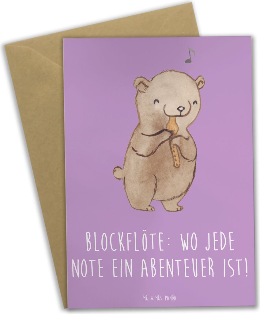 Mr. & Mrs. Panda Klappkarte Abenteuer Blockflöte - Lavendeltraum - Geschenk, Grußkarte, Lernen, genesungskarte, Musizieren, Musikinstrument, Inst...
