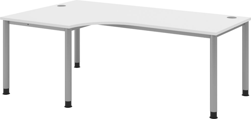 bümö Schreibtisch Serie-H Gestell: Silber - Nachbildung: Weiß, Größe: Eckschreibtisch 200 x 120 cm