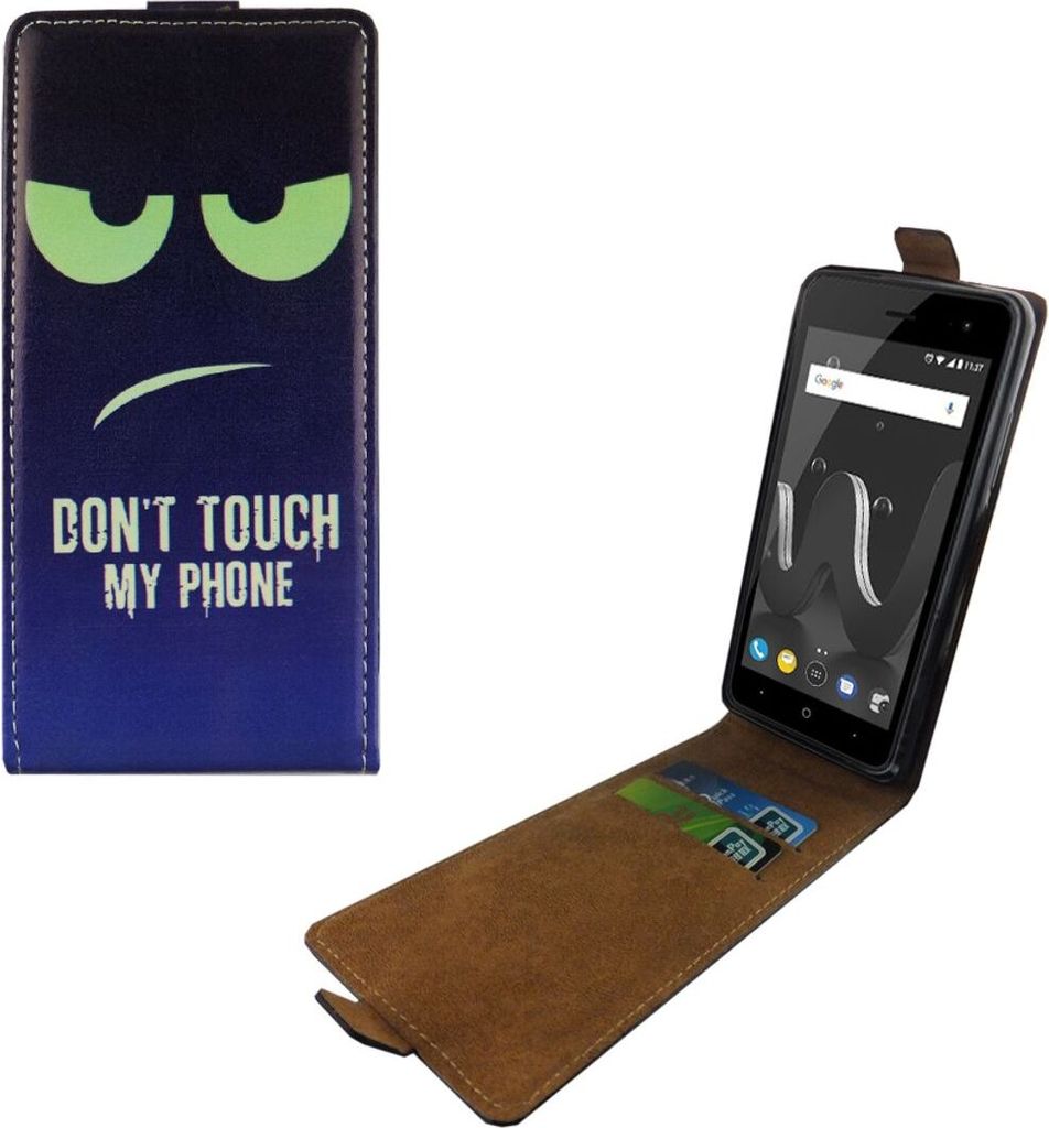 Handyhülle Tasche Flip für Wiko Jerry 2 Dont Touch My Phone Blau / Grün