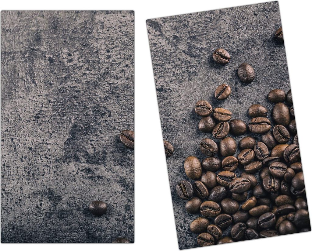 Spritzschutz Herdabdeckplatte Schneidebrett aus Glas Kaffeebohnen geröstet 2-Teilig (60x52cm)
