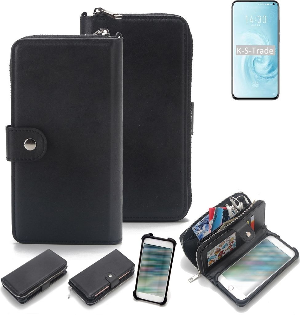 K-S-Trade 2in1 Handyhülle Schutzhülle kompatibel mit Meizu 17 & Portemonnee Cover Handy Hülle Case Etui Geldbörse Wallet Bookstyle Hülle schwarz