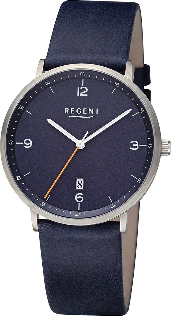 Regent Herren Uhr Lederarmband Leder Armbanduhr Analog dunkelblau URF1533