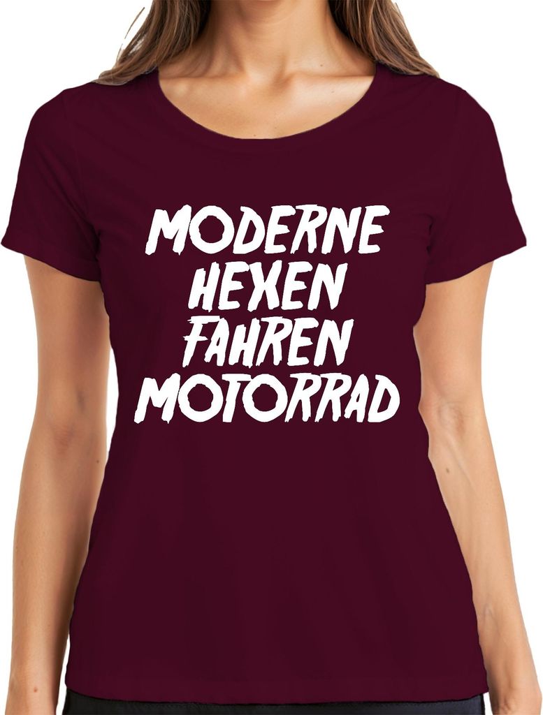 MODERNE HEXEN FAHREN MOTORRAD Bikerin Motorradfan Gothic Biker Damen T-Shirt, Burgundy, XXL
