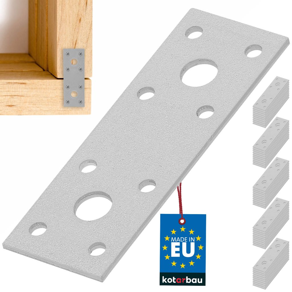 KOTARBAU 50er Set Lochplatten 96 x 40 mm Verzinkt Silber Flachverbinder Holzverbinder Innen – Außenbereich Lochplatte Stahlverbinder Lochblech...