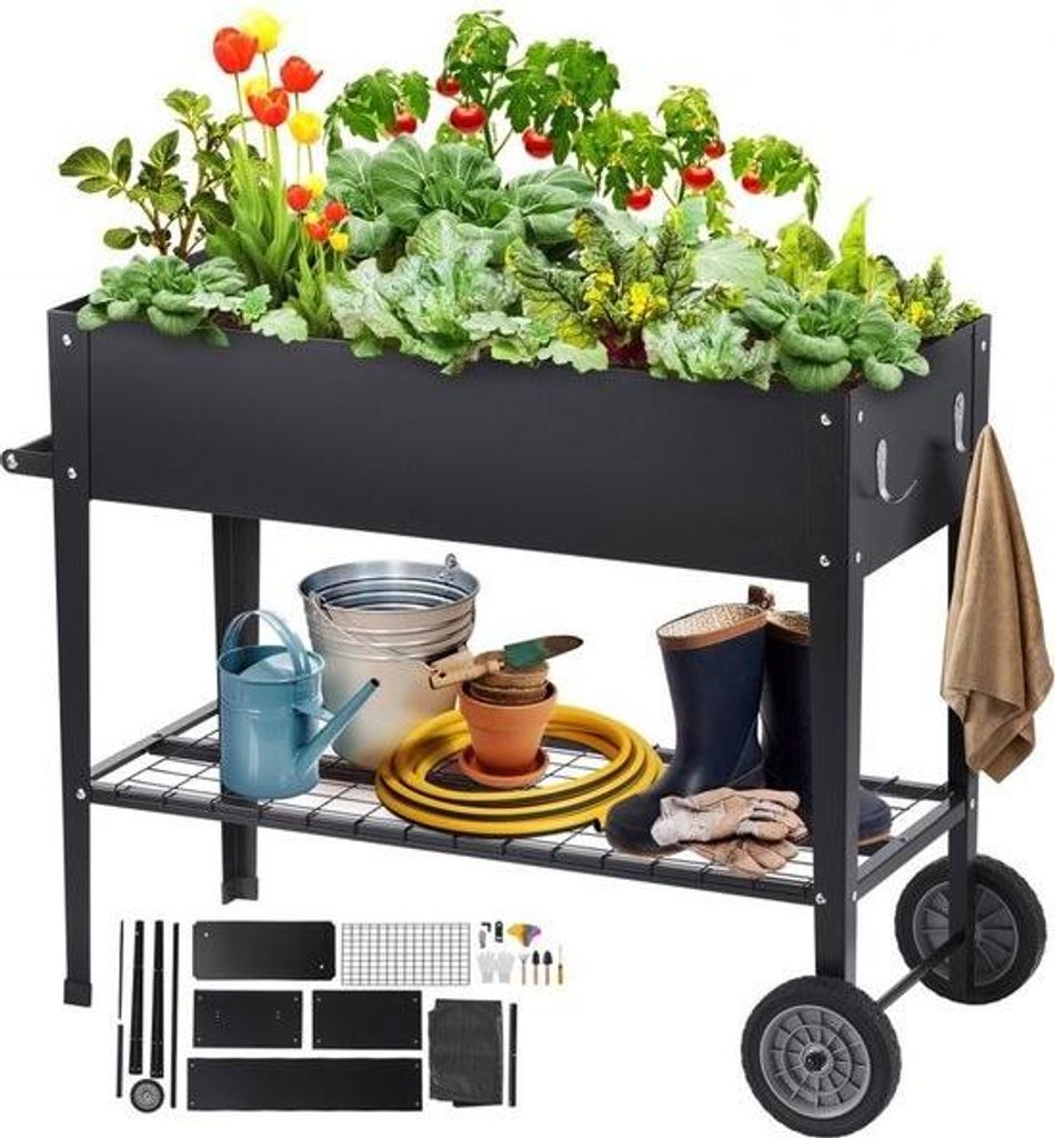 Pflanzkasten – erhöhtes Blumenbeet auf Rädern – ideal für Pflanzbeete aus verzinktem Stahl