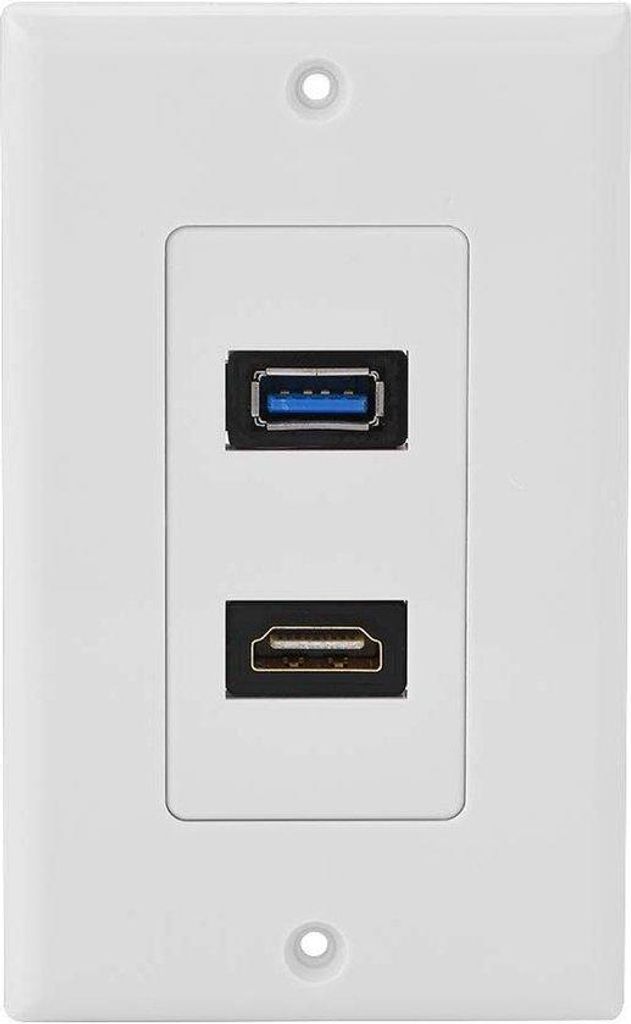 Inbouw-HDMI- und -USB-Box mit 2 Steckern - Wandplatte mit Hochgeschwindigkeits-Steckdose und Ethernet-Anschluss - für Projektoren.