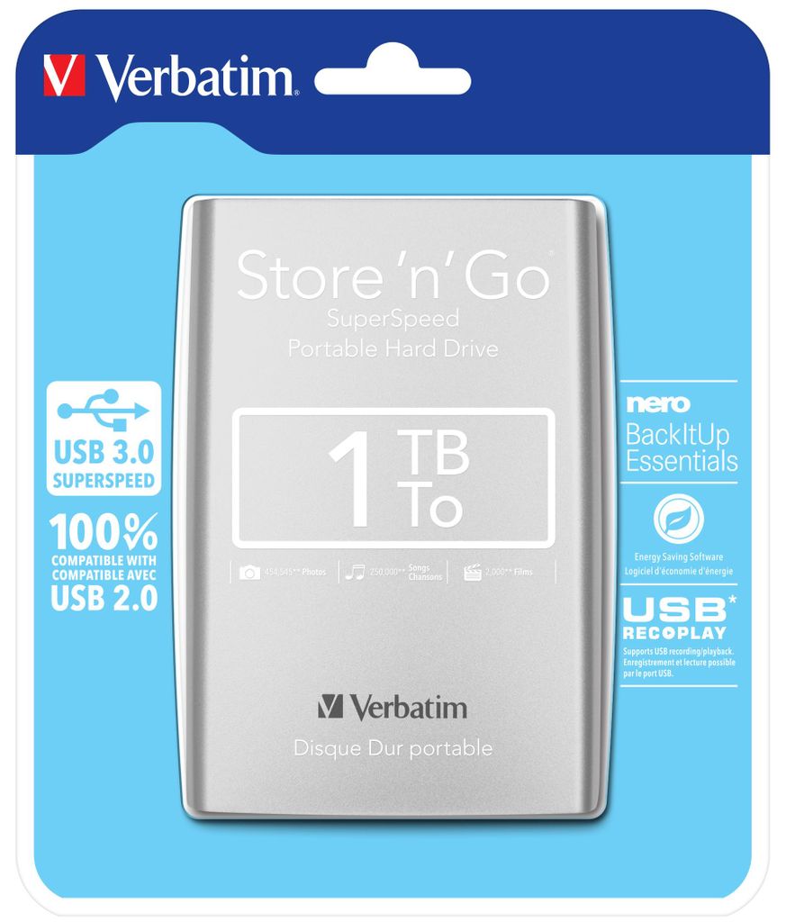 Verbatim Store n Go 2,5 1TB USB 3.0 argento 53071 Immagine del prodotto 
