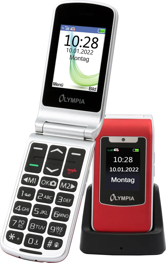 Téléphone Senior 4G Rouge à Clapet Olympia Style Duo Grandes Touches