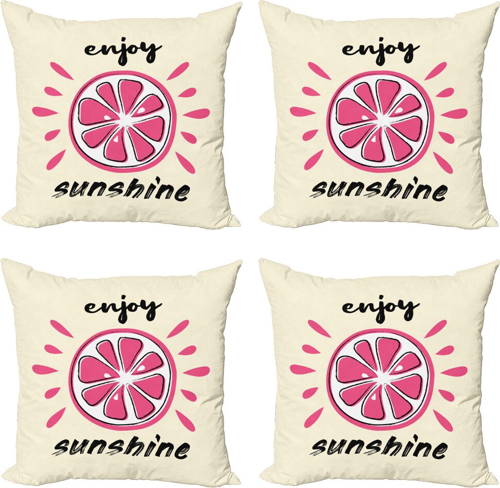 ABAKUHAUS genießen Sie Sonnenschein Kissenbezug Set (4 Stück), Urlaub Retro Wörter, Moderner Doppelseitiger Digitaldruck, 50 cm x 50 cm, Rosa Be...