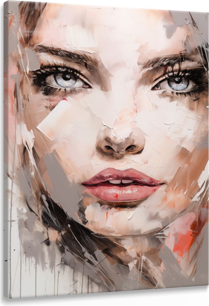 Muralo Leinwandbild Canvas Wandbild Frau GESICHT Porträt Malarei Abstraktion Wohnzimmer 30 cm x 40 cm