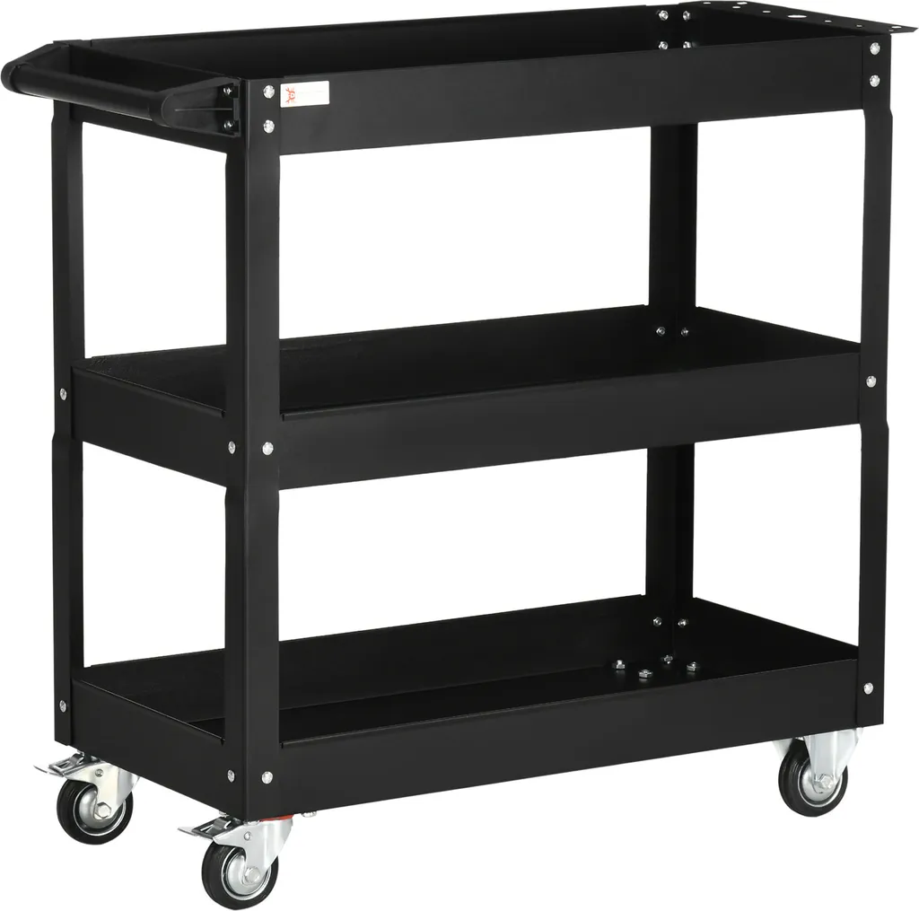 DURHAND Chariot d'atelier en acier 3 plateaux 150 kg noir 83x35x76 cm