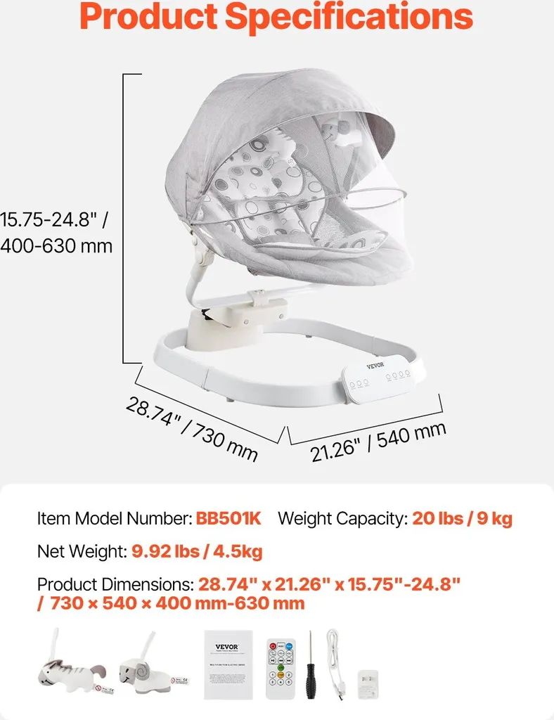 Balançoire Bébé Électrique Transat 3 Positions avec Bluetooth et Télécommande