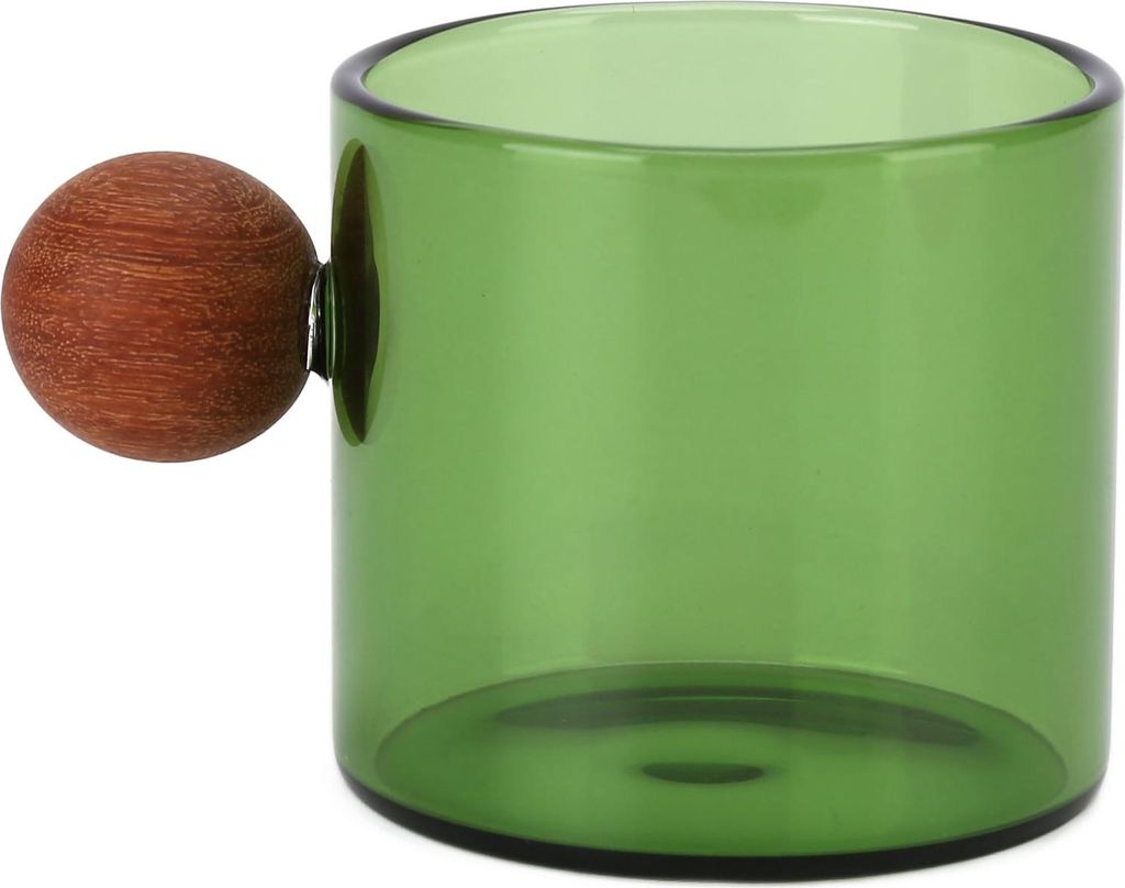 Glas-Kaffeebecher, klar, hitzebeständig, mit Holzkugelgriff, für Büro, Bar, Party, Grün