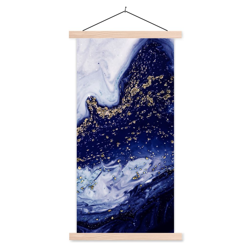 MuchoWow Textilposter Marmor - Gold - Natursteine 40x80 cm mit holzfarbenen Rahmen - Wohnzimmer
