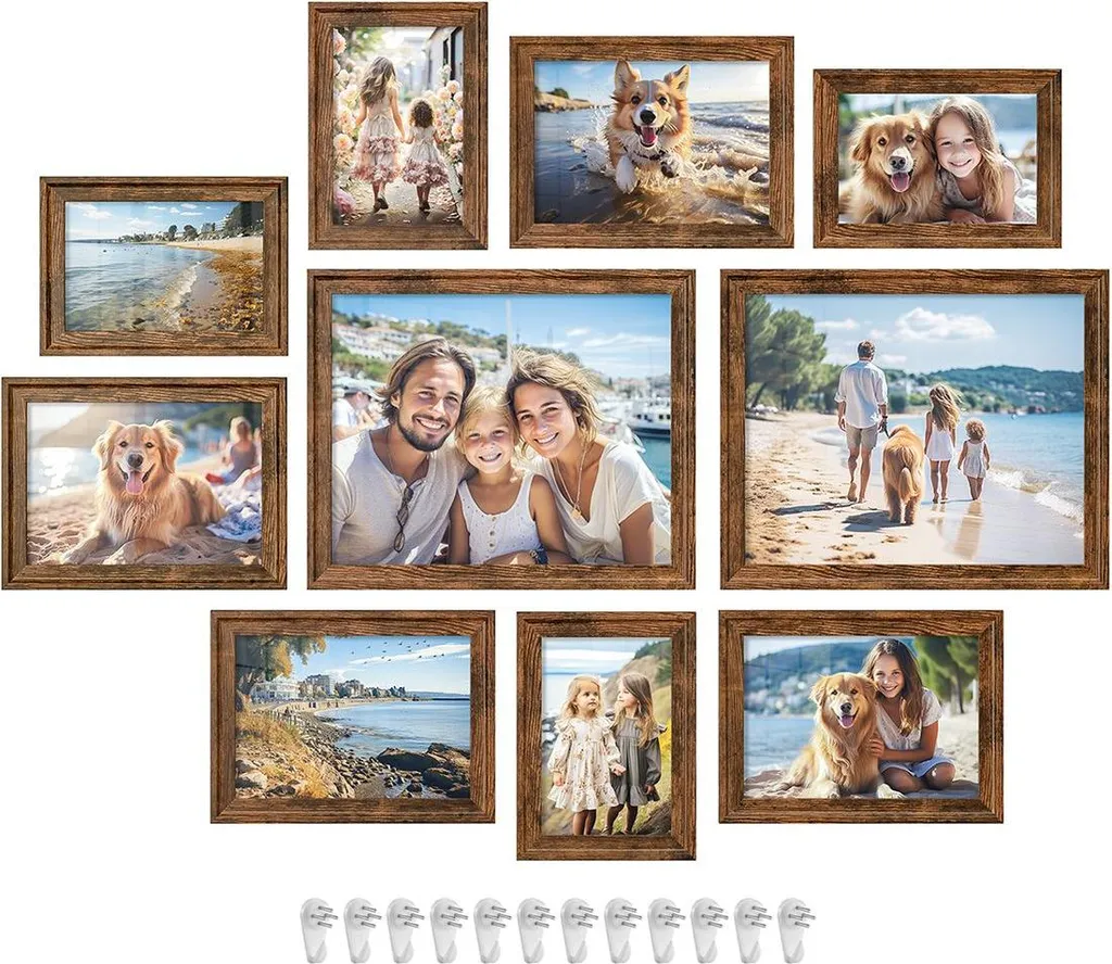 Cadre photo multiple 16 vues en frêne et verre pour pêle-mêle noir