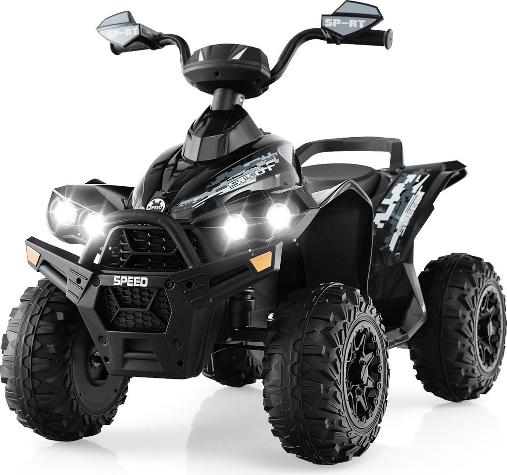 COSTWAY 12V Elektro Kinderquad, Elektroquad mit Musik, Hupe & LED Scheinwerfer, Kinder Quad 2,2-4,3 km/h, Kinderauto für Kleinkinder 3+ Schwarz