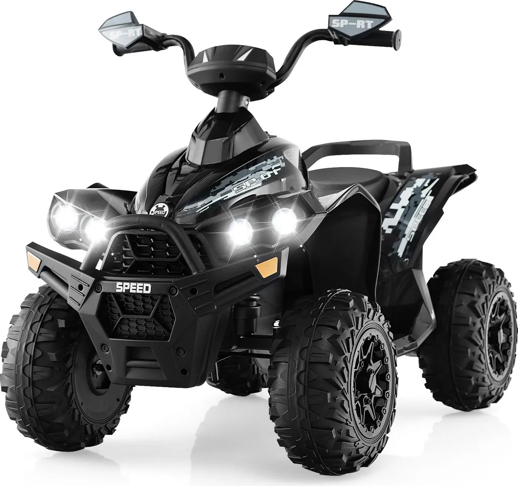 Quad 12V enfant musical à phares LED noir avec pneus larges tout-terrain
