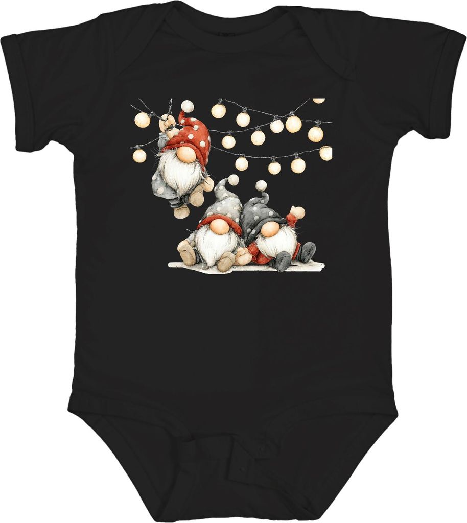 Weihnachtswichtel Lichterkette niedlich skandinavisch Geschenk Unisex Baby Body, Schwarz, 18/24