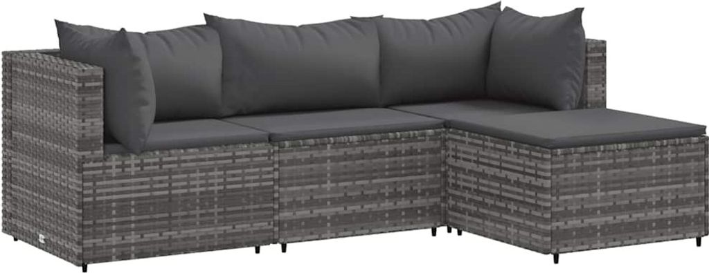 vidaXL 4-tlg. Garten-Lounge-Set mit Kissen Grau Poly Rattan