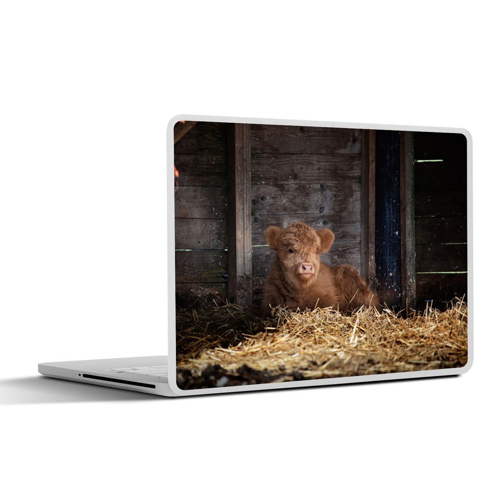 MuchoWow Laptop Aufkleber Sticker Cover Schottischer Highlander - Bauernhof - Stroh 31x22.5 cm - Laptop-Deko
