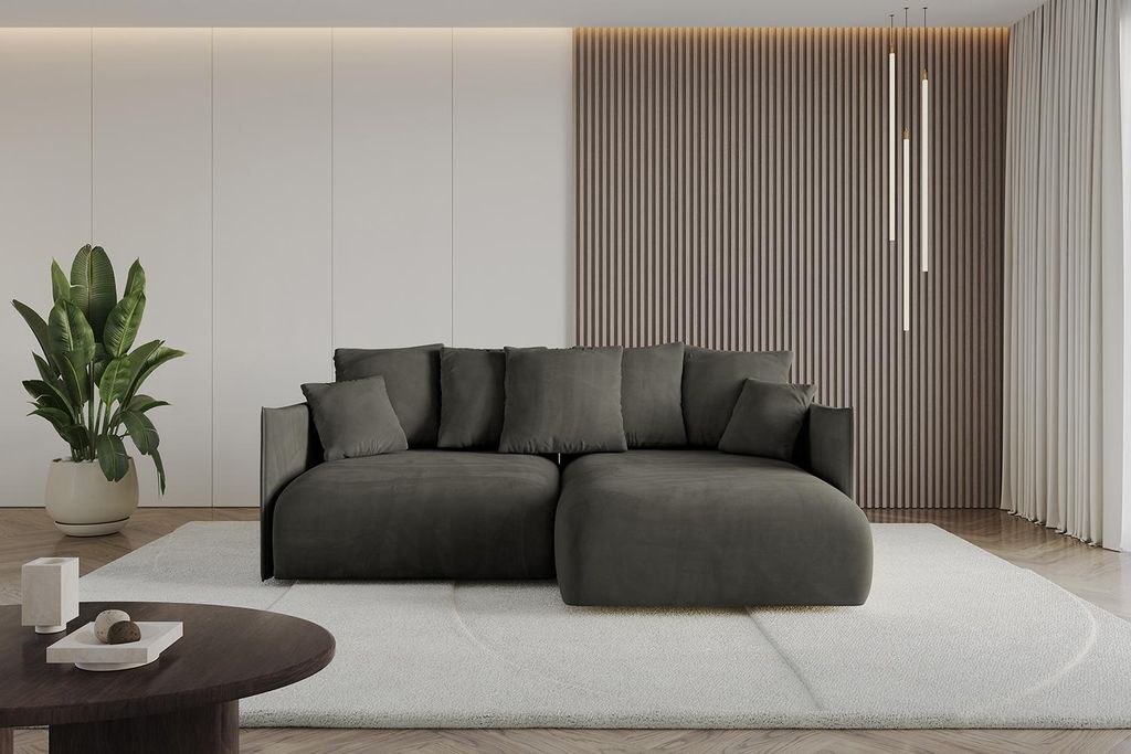 ALTDECOR Ecksofa mit Schlaffunktion und Bettkasten ONESK-L 216x177x72 cm Schwarz - Corner Sofa Eckcouch Couch L-Form angeordnet Schlafcouch Auszieh...