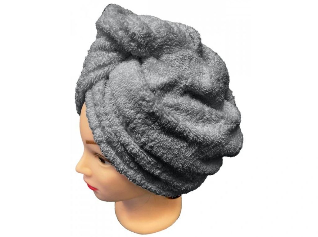 Rychleschnoucí froté turban na vlasy tmavě šedý, 100% Obrázek produktu 