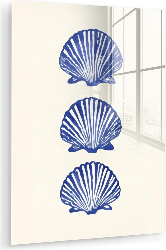 MuchoWow Glasbilder - Bilder auf Wandbild - Foto auf Glas Muscheln - Blau - Muster 60x80 cm Wanddekoration aus Glas - Acrylglasbild - Acrylbilder -...