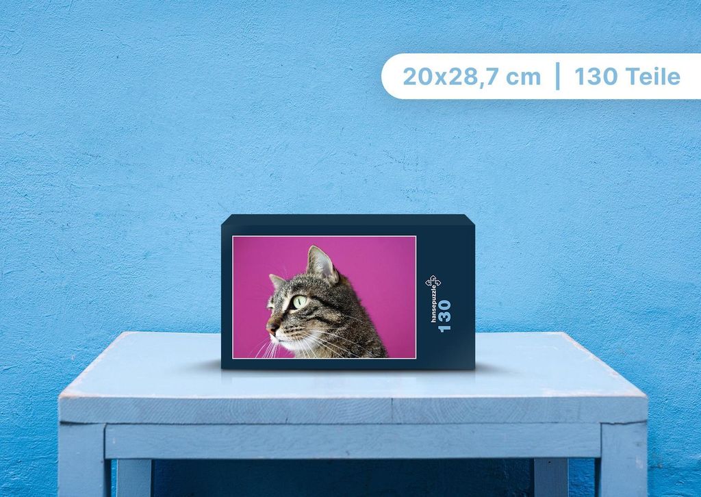 hansepuzzle 102950 - Katze Puzzle, 130 Teile, Tierwelt, 28,7 x 20,0cm mit hochwertiger Aufbewahrung, Kartonbox und wiederverschließbarem Beutel