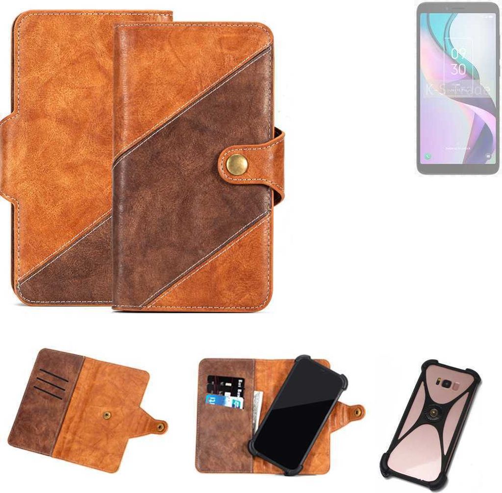 K-S-Trade Handyhülle Schutzhülle Bookstyle Case Wallet-Case kompatibel mit TCL Ion X Cover Klapphülle Kantenschutz Smartphone dunkelbraun braun 1x