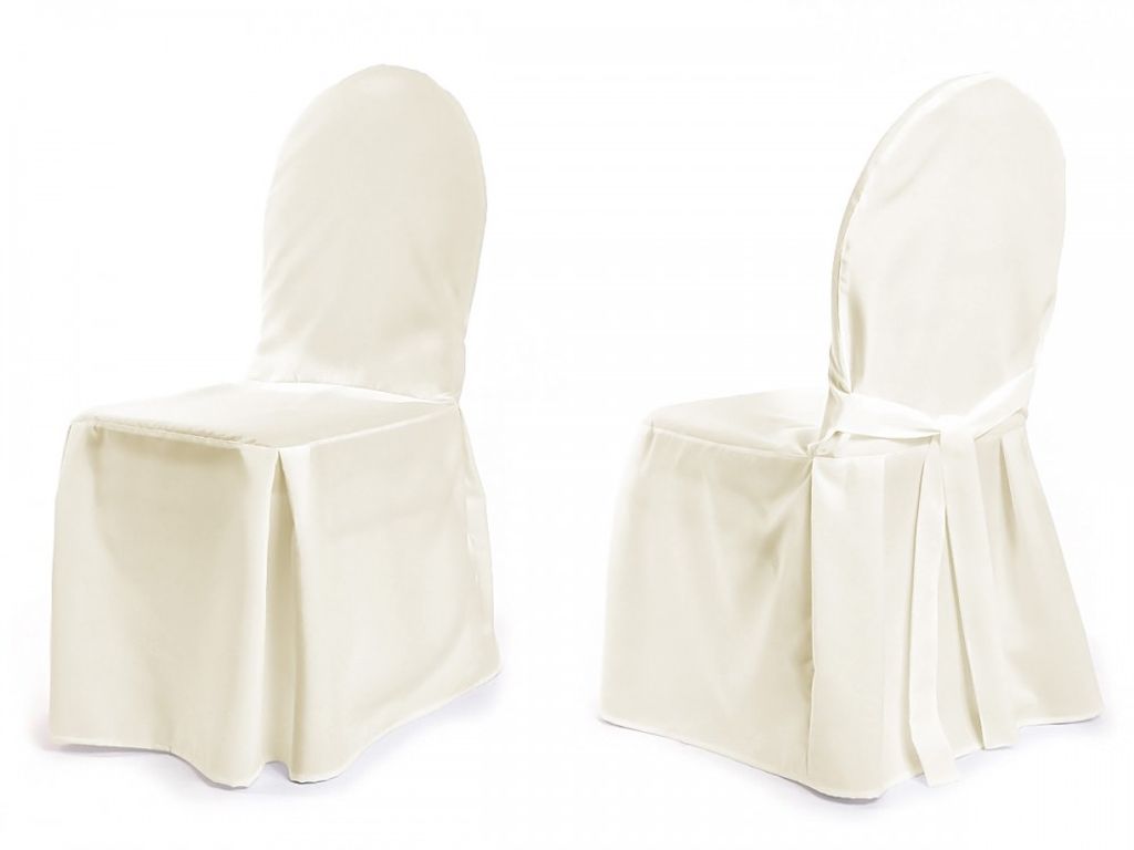 TexDeko Stuhlhussen für Bankettstühle - runde Lehne - Modell BERLIN (mit Schleife) - Creme