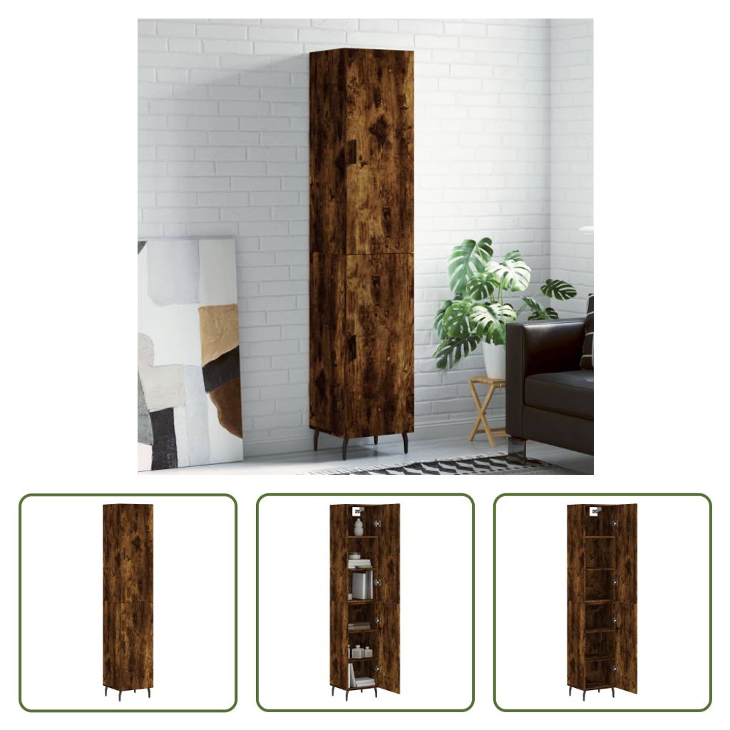 The Living Store Highboard Räuchereiche 34,5x34x180 cm Holzwerkstoff