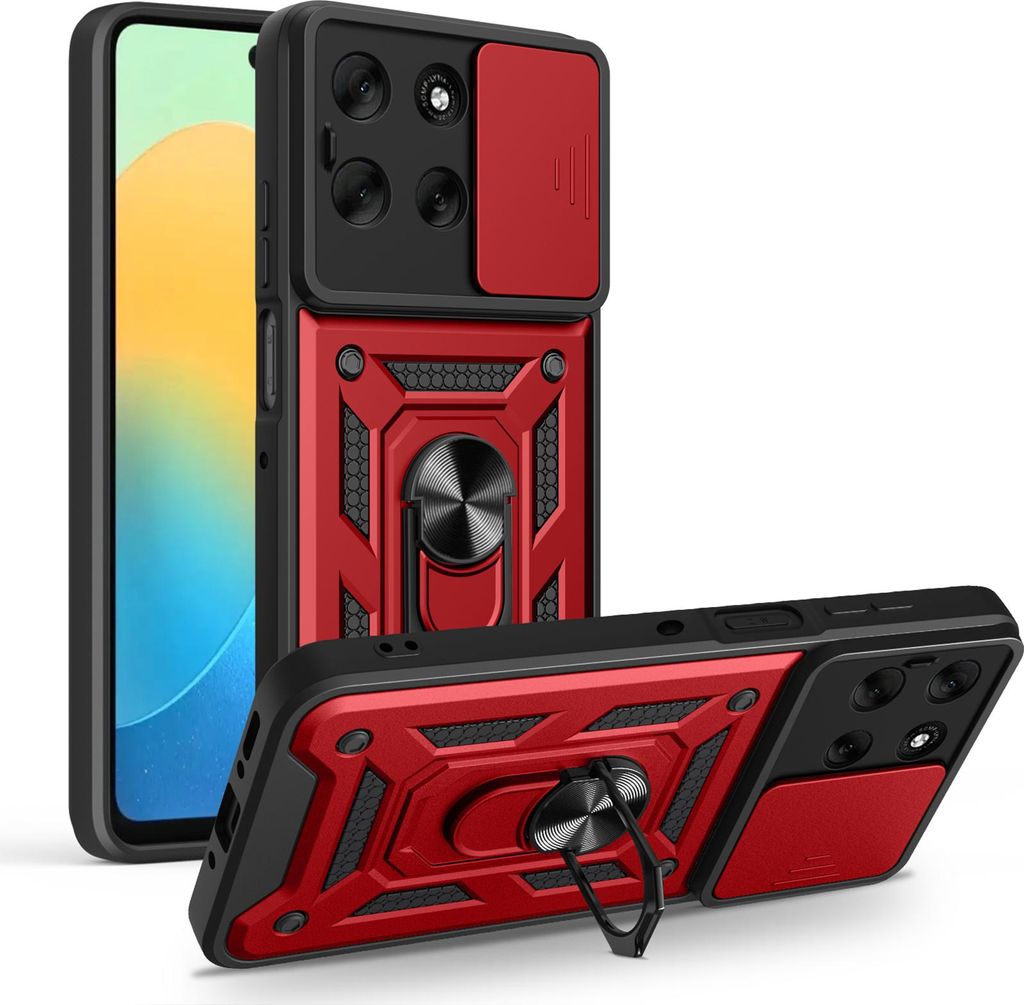 Outdoor Panzer Hülle für Motorola Moto G56 Handyhülle mit Kameraschutz Ringhalter in Rot