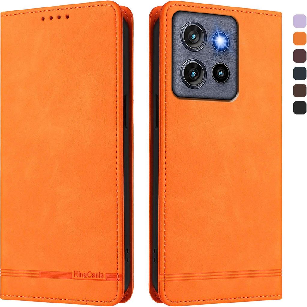 Hülle für Motorola Edge 60 Stylus/Moto G Stylus 5G 2025, Retro Kunstleder Ständer Klapphülle mit Kartenfächer und Magnetische Orange