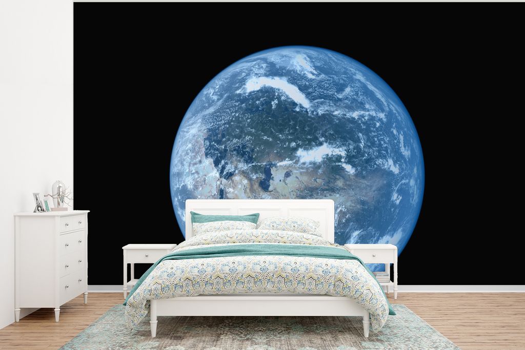 MuchoWow Fototapete für Wohnzimmer oder Schlafzimmer Wandtapete Vinyl Motivtapete Satellitenbild einer hellblauen Erde - 350x260 cm - Wohnzimmer...